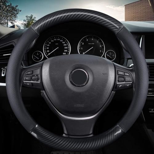 KAFEEK Classic Carbon Fiber Steering Wheel Cover, Universal 15 inch, Breathable Microfiber Leather Steering Wheel Protector for Men Women, Black - size: Standard size[14 1/2''-15'']