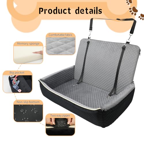 Large Dog Car Seat Under 60 lbs or 2 Small Dogs Dog Bed for Car Back Seat with Seat Belt Fixation The Seat Fabric Soft and Comfortable Removable and Washable.(Black Brown)