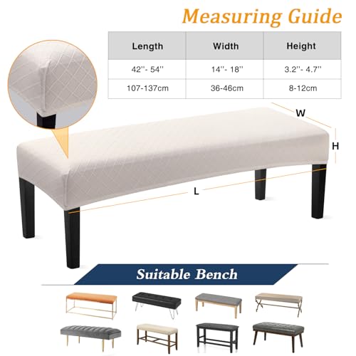 Fuloon Stretch Jacquard Dining Bench Cover - Anti-Dust Removable Bench Slipcover Washable Seat Cushion Protector for Bedroom, Kitchen, Hotel, Banquet (Pale Beige) - color: Pale Beige
