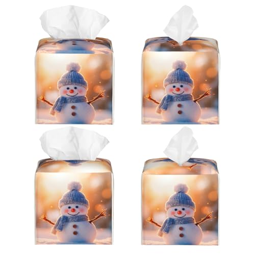 Cute Christmas Snowman Tissue Box Cover Square,Winter Christmas Snowman Tissue Box Holder Waterproof Leather Facial Paper Organizer Dispenser for Bathroom Home Car Nightstand Vanity Desk - color: Color-24