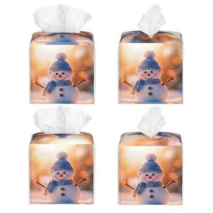 Cute Christmas Snowman Tissue Box Cover Square,Winter Christmas Snowman Tissue Box Holder Waterproof Leather Facial Paper Organizer Dispenser for Bathroom Home Car Nightstand Vanity Desk - color: Color-24