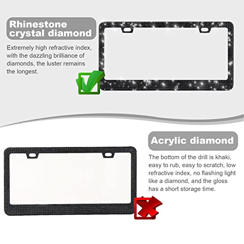 QUANQIUFEI 2 Pack Bling License Plate Frames for Women, Sparkly Rhinestone Diamond Car Accessories with Glitter Crystal Caps (Black) - color: Black