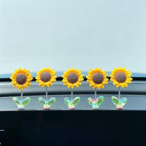 5pcs Sunflower Car Accessories, Car Accessories Dashboard Decorations, Sunflowers Cars Ornament, Flower Car Interior Decor, Sunflower Decor For Cute Cars Interior Desk Ornaments, Gift For Woman Man