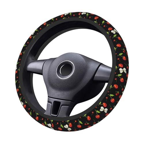 Cherries with Butterflies Elastic Steering Wheel Cover Non-Slip Breathable Steering Wheel Protector Fit Auto, SUVs, Truck - color: Cherries With Butterflies