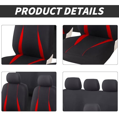 BESULEN Car Seat Covers, Waterproof Durable Automotive Seat Cover for Women Men, 5 Seats Full Set Front and Back Rear Seat Protector with Backrest, Universal for SUV, Truck, RV and More（Red）