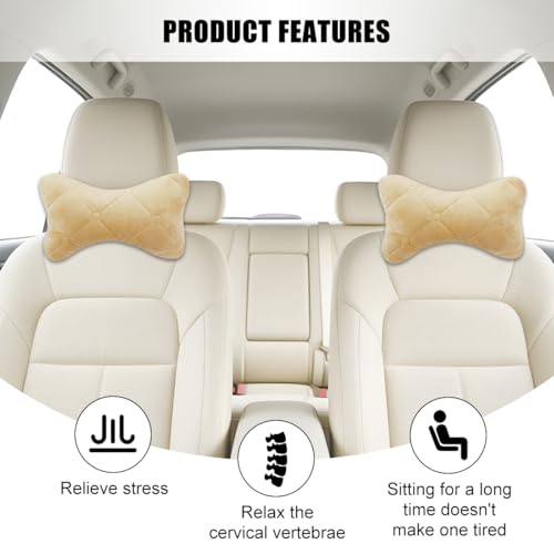 2PCS Car Headrest Pillow, Comfortable Ergonomic Design Vehicle Seat Neck Pillow for Driving Fatigue Relief, Soft Breathable Automotive Interior Head Rest Cushion Pad, Universal Fit (Beige) - color: Beige