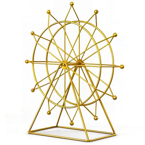 Ferris Wheel Bookshelf Decor Gold Modern Gift - Shelf Decor Accents Ornament - House Decorations Living Room - Fireplace or Desk Decor - Entryway Decor. (Art Deco)