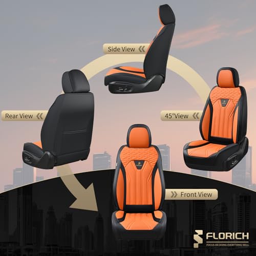 Seat Covers for Cars, Waterproof Automotive Seat Covers, Leather Car Seat Covers 2 Pack, Universal Front Seat Cushion Protector for Most Cars Trucks SUV-Black&Orange