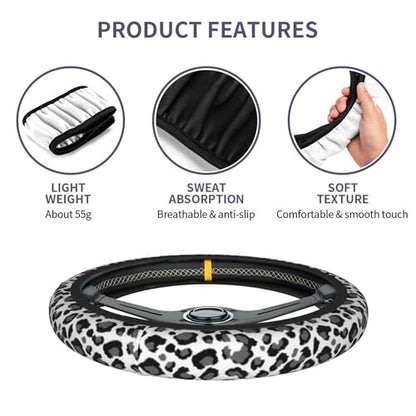 Gray Leopard Steering Wheel Cover - Leopard Print Steering Wheel Car Accessories Universal 15 Inch Steering Wheel Cover Women Men Neoprene Anti Slip Breathable Wheel Cover Protector - color: Gray Leopard