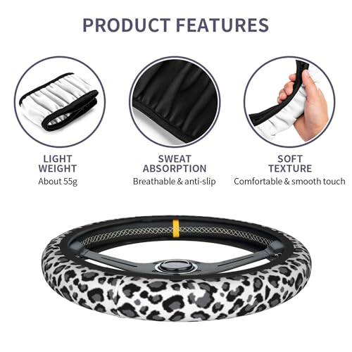 Gray Leopard Steering Wheel Cover - Leopard Print Steering Wheel Car Accessories Universal 15 Inch Steering Wheel Cover Women Men Neoprene Anti Slip Breathable Wheel Cover Protector - color: Gray Leopard