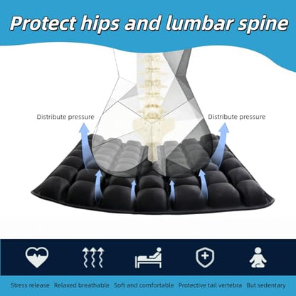 Travel Seat Cushion for Airplane, Inflatable Press to Inflate No Pump, 49 Air Cells Coccyx & Tailbone Pain Relief Cushion for Car Wheelchair, with 3D Eye Mask - size: Large