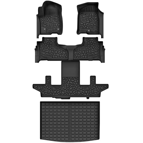 AUTOSAVER88 Floor Mats Fit for Chevy Tahoe/GMC Yukon 7 Seater 2026 2025 2024 2023 2022 2021, Custom Fit TPE All Weather Tahoe/Yukon Floor Liners with 2nd Row Bucket Seats Car Mats Accessories, Black - style: 21-26 Tahoe/Yukon Full Mats Set