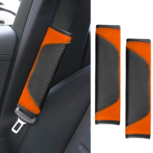 2PCS Car Seat Belt Cover Pad, Soft Carbon Fiber Leather Seatbelt Shoulder Protector for a More Comfortable Driving, Universal Safety Belt Strap Cover to Protect Your Neck (Orange) - color: Orange