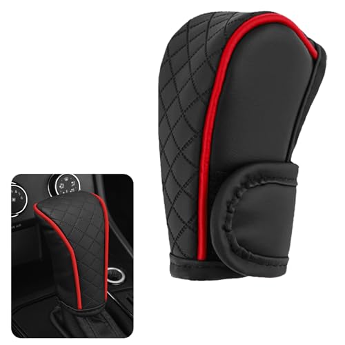 Car Shift Handle Transmission Knob Cover Accessories, Eco-Leather Car Shift Cover, Center Console Magic Tape Gear Lever Protector Universal for Most Cars(Black+Red)
