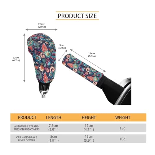 Bulopur Car Shifter Gear Hand Brake Trim Cover Set for Most Cars Van SUV Sedan Truck Auto Accessories - color: Boho Paisley Flower