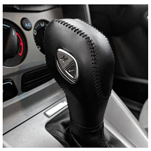 DEYTOP Gear Shift Knob Cover for Fusion/Escape/Focus/Fiesta Auto Leather Shifter Knob Trim for EcoSport/Transit/C-Max Accessories (Black with Black Stitches) - color: Black with Black Stitches