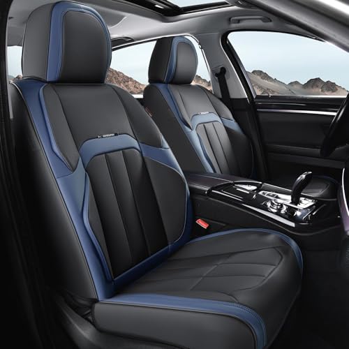 Coverado Nappa Leather Car Seat Covers Front Set, Luxury Waterproof Seat Protectors, Airbag Compatible Anti‑Slip Auto Seat Covers, Universal Fit for Most Cars SUVs Trucks Pickup Vehicles - color: BlackBlue, size: Front Pair