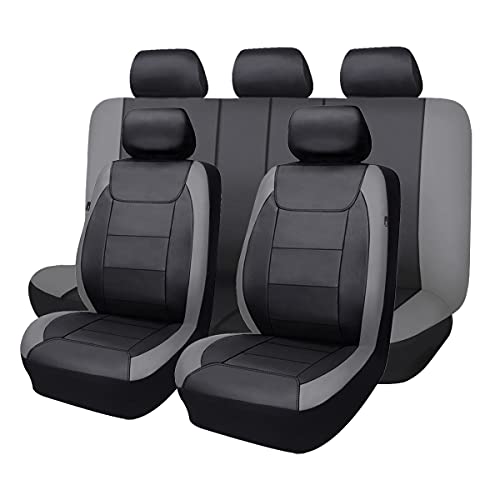 Flying Banner car seat Covers Protects Water Proof Faux Leather Carbon Fiber Front and Rear Bench (Gray Black, Full Set - 9PCS) - color: Gray Black, size: Full Set -- 9PCS