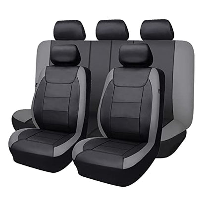 Flying Banner car seat Covers Protects Water Proof Faux Leather Carbon Fiber Front and Rear Bench (Gray Black, Full Set - 9PCS) - color: Gray Black, size: Full Set -- 9PCS