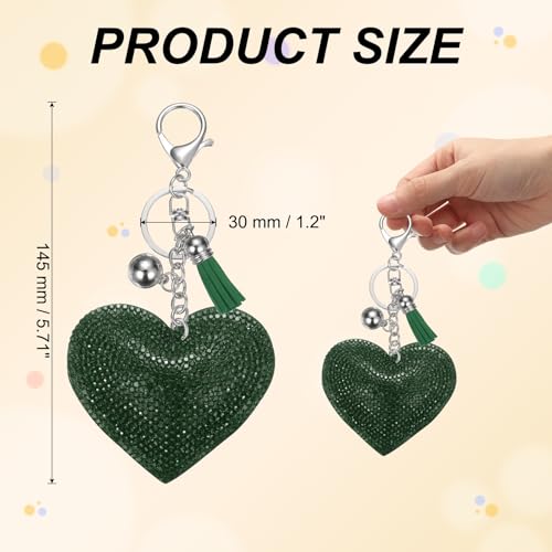 PATIKIL Rhinestone Keychains for Women, Cute Bling Heart Shape Purse Charm for Bag Handbags Car Keys - color: White-dark Green