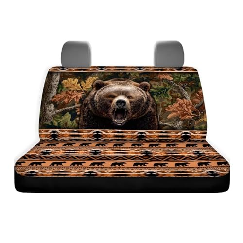WELLFLYHOM Aztec Bear Car Seat Covers Rear Bench Seat Cover Tribal Forest Car Accessories Blue Universal Rear Seats Protective Cover for Trucks SUV - color: Aztec Bear Print
