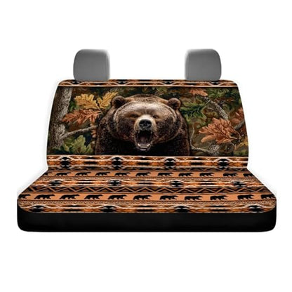 WELLFLYHOM Aztec Bear Car Seat Covers Rear Bench Seat Cover Tribal Forest Car Accessories Blue Universal Rear Seats Protective Cover for Trucks SUV - color: Aztec Bear Print