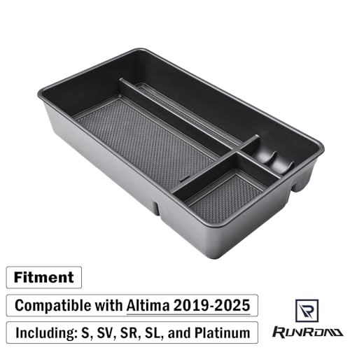RUNROAD Center Console Organizer Tray Compatible with Nissan Altima 2019 2020 2021 2022 2023 2024 2025 Accessories, Insert Armrest Tray Secondary Storage Box Coin Holder Console Dividers, Black - color: Black