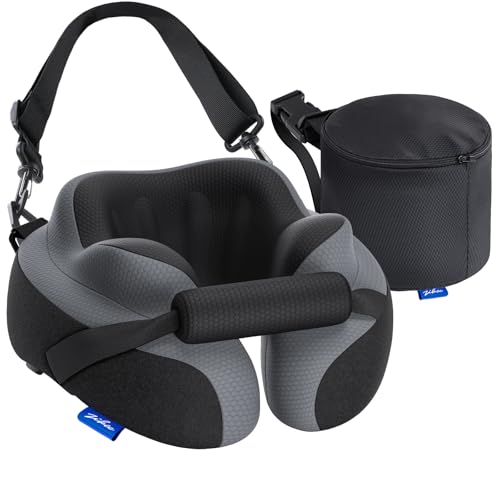 ZIKEE Ergonomic Travel Neck Pillow for Airplane, Dual-Hold Design to Stabilize Head and Neck on Flights, Ear-Free Memory Foam Airplane Travel Pillow, Quality Carrying Case, Breathable & Washable Cover