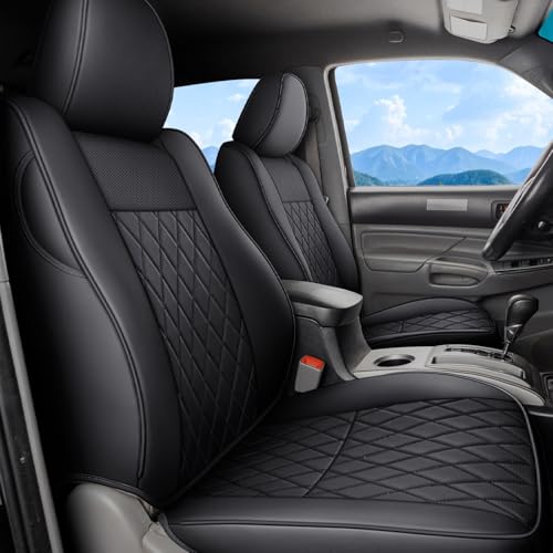 Coverado Tacoma Seat Covers Full Set, Faux Leather Seat Covers Custom Fit for 2005-2023 Toyota Tacoma Double/Crew Cab Base Prerunner SR5 Limited TRD Sport Interior Covers (Black) - color: Black, size: Fullset（2005-2015）