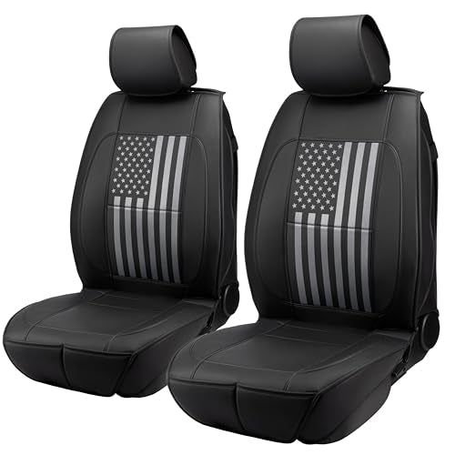 Premium PU Leather American Black Flag Seat Covers Front 2 Seat Set, Universal Fit for Trucks, Cars & SUVs Scratch Resistant Car Seat Protector & Premium Patriotic Auto Accessories（Vertical Flag） - color: Vertical Flag