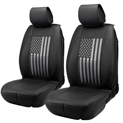 Premium PU Leather American Black Flag Seat Covers Front 2 Seat Set, Universal Fit for Trucks, Cars & SUVs Scratch Resistant Car Seat Protector & Premium Patriotic Auto Accessories（Vertical Flag） - color: Vertical Flag