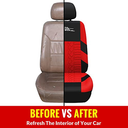 AUTOYOUTH Red Seat Covers Front Seats Only, 3D Tyre Embossed Breathable Bucket Covers, Airbag Compatible, Quick Setup Universal Fit for Sedan, SUV, Truck, Van - color: Red, size: Front Seats Only (4 pieces)