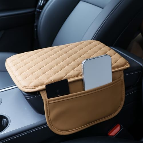 Car Center Console Cover,Microfiber Leather Car Armrest Cover Cushion with Storage Bags, Universal Car Armrest Storage Box Car Interior Accessories for Most Vehicles, Khaki - color: Khaki