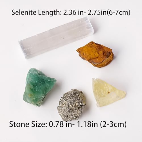 Apengshi Protection Crystals Stones Set Christmas Gifts for Wealth and Success,Crystal Set of 5 Pieces Stone,Citrine,Tiger's Eye,Pyrite,Green Aventurine and Selenite Healing Crystal Stones Pyrite - color: Wealth and Success