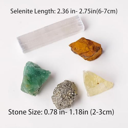 Apengshi Protection Crystals Stones Set Christmas Gifts for Wealth and Success,Crystal Set of 5 Pieces Stone,Citrine,Tiger's Eye,Pyrite,Green Aventurine and Selenite Healing Crystal Stones Pyrite - color: Wealth and Success