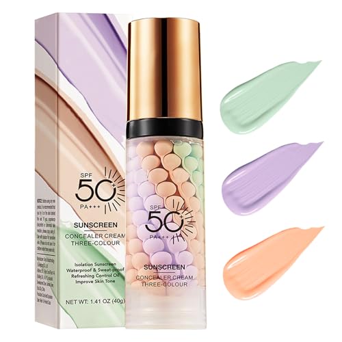 3 In 1Primer for Face Before Makeup,Sunscreen Isolation Cream, SPF 50, One Step Color Corrector Face Primer, Blurs Imperfections Oil Control & Moisturizing Skin Tone Correcting,Radiance Skin - color: Purple Pink Green