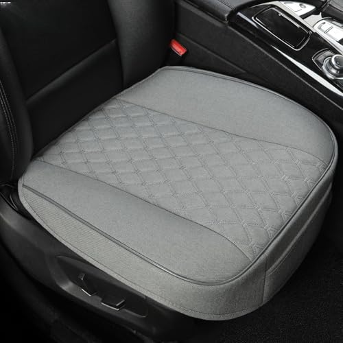 Linen Front Car Seat Cover Protector Anti-Slip Bottom Seat Cover Fits 95% of Vehicles,Wrapping Around The Bottom,Diamond Pattern(Gray-2Pcs)