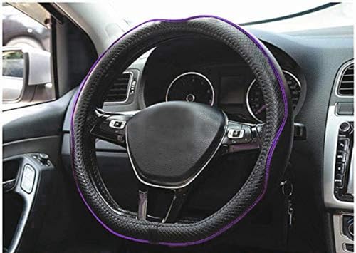 Mayco Bell Flat Bottom Steering Wheel Cover Anti-Slip,Safety,Soft,Breathable,Durable,Full Surround,Comfortable Grip Microfiber Leather (D Shape, Black Purple) - color: Black Purple, size: D Shape