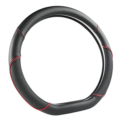 GIANT PANDA D Shape Steering Wheel Cover for Nissan Rogue Kicks - Auto Car Steering Wheel Cover Customized for Nissan Altima Sentra(Black+Red Line-D-Shaped) - color: Black+Red Line
