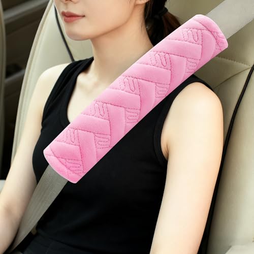 2-Pack Soft Seat Belt Covers Universal Car Shoulder Pad Cushions with Braid Pattern for Comfortable Driving & Bag Strap Protection Pink - color: Pink