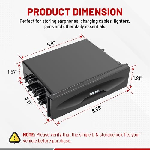 RED WOLF Car Radio Stereo Single Din Storage Box Dash Trim CD Player Holder Storage Box Mounting Pocket Drawer Kit