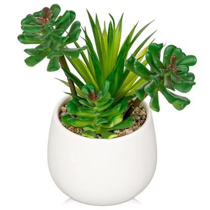Briful Artificial Succulents Plants in Ceramic Pot, Faux Succulent with White Planters – Modern Desk Decor for Home Office Shelf Bathroom, Small Fake Plants Potted