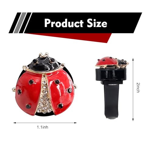 2 PCS Bling Car Air Vent Clips, 3D Rhinestone Lady Beetle Straight Outlet Ornament, Alloy Rustproof Refillable Diffuser Clip, Interior Decoration Part for Woman Girls (Red)