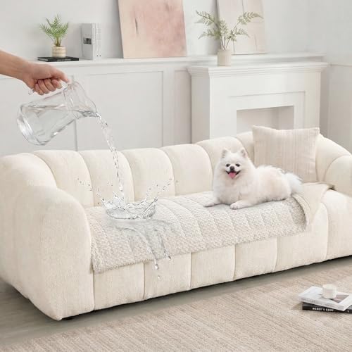 Waterproof Sofa Covers for Pets, Non Slip Fuzzy Couch Cover, Dog Furniture Bed Protector, Soft Plush Sofa Slipcover (Beige, 29"x59") - color: Beige, size: 29" x 59"