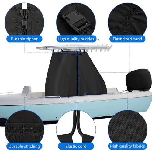 T-Top Center Console Boat Cover, Heavy Duty 1200D Waterproof T Top Console Cover with Motor Cover, UV Resistant Polyester T-Top Boat Cover, Black(60" L x 48" W x 66" H) - color: Black, size: S:60" L x 48" W x 66" H