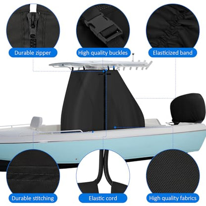 T-Top Center Console Boat Cover, Heavy Duty 1200D Waterproof T Top Console Cover with Motor Cover, UV Resistant Polyester T-Top Boat Cover, Black(94" L x 58" W x 82" H) - color: Black, size: XL:94"L*58"W*82"H