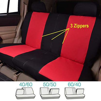 Flying Banner Car Seat Covers Full Set Front Seats and Rear Bench Polyester car seat Protectors Black Gray Purple airbag Compatible Rear Bench Split (Black Red) - color: Black Red