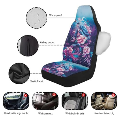 2 Piece Front Car Seat Cover, Sea Turtle Flower Printed Car Seat Covers for Front Seats Waterproof, Airbag Compatible, Universal Fit for SUV - color: Blue and Pink - Sea Turtle Flower