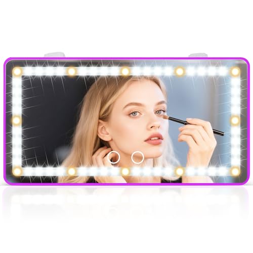 SINGARO Car Sun Visor Vanity Mirror - Rechargeable Makeup Mirror with 60 LEDs, 3 Light Modes & Dimmable Touch Control for Cars, Trucks, SUVs, Car Interior Accessories for Women (Purple) - color: Purple, size: 1PCS