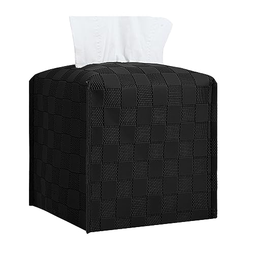 Tissue Box Cover, Tissue Box Holder Square, Tissue Holders Decorative Organizer for Home Decor, Tabletop and Car, 5"X5"X5" (Black) - color: Black